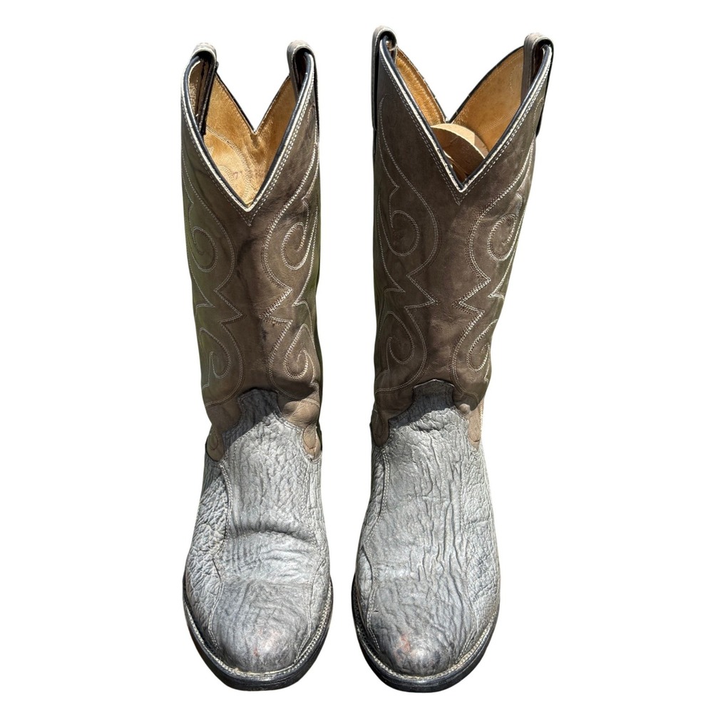 Vintage Dan Post Exotic Leather Cowboy Boots Gray Bone USA Western Men's 9D - Picture 3 of 15